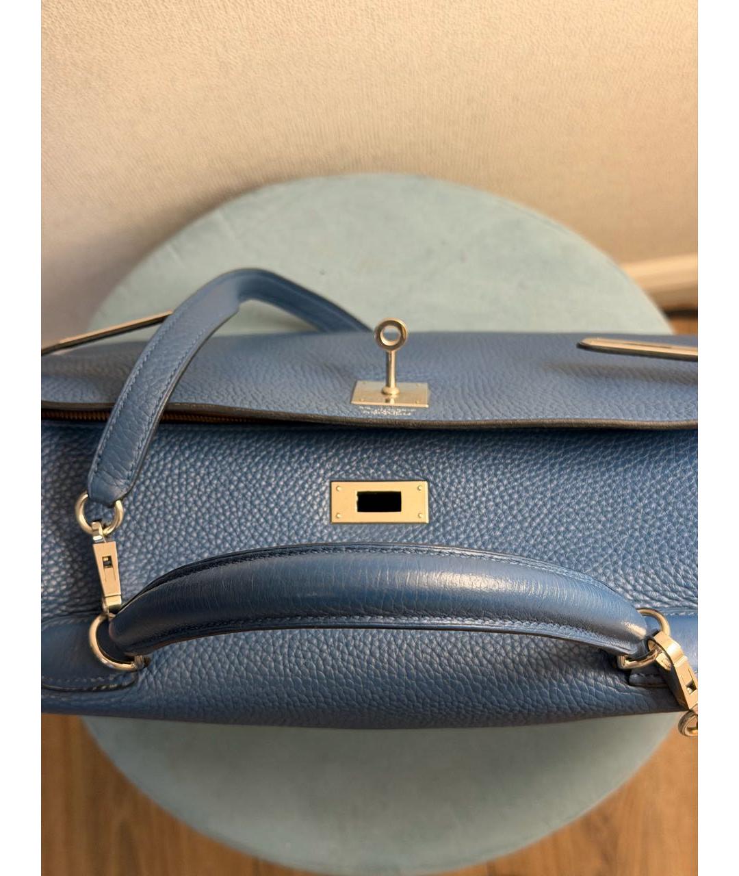 HERMES Синяя кожаная сумка с короткими ручками, фото 4