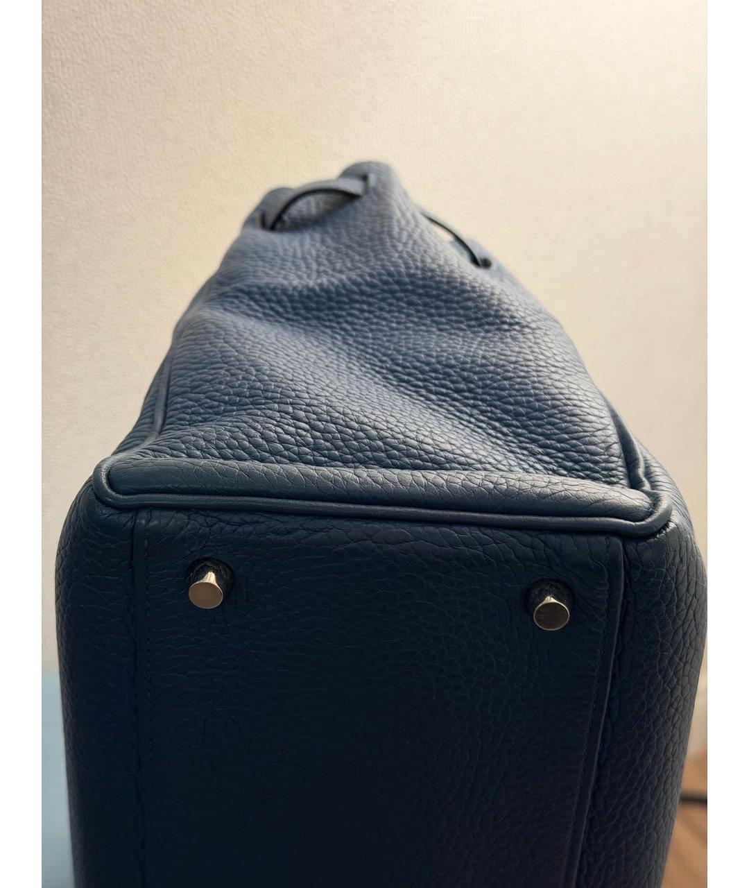 HERMES Синяя кожаная сумка с короткими ручками, фото 7