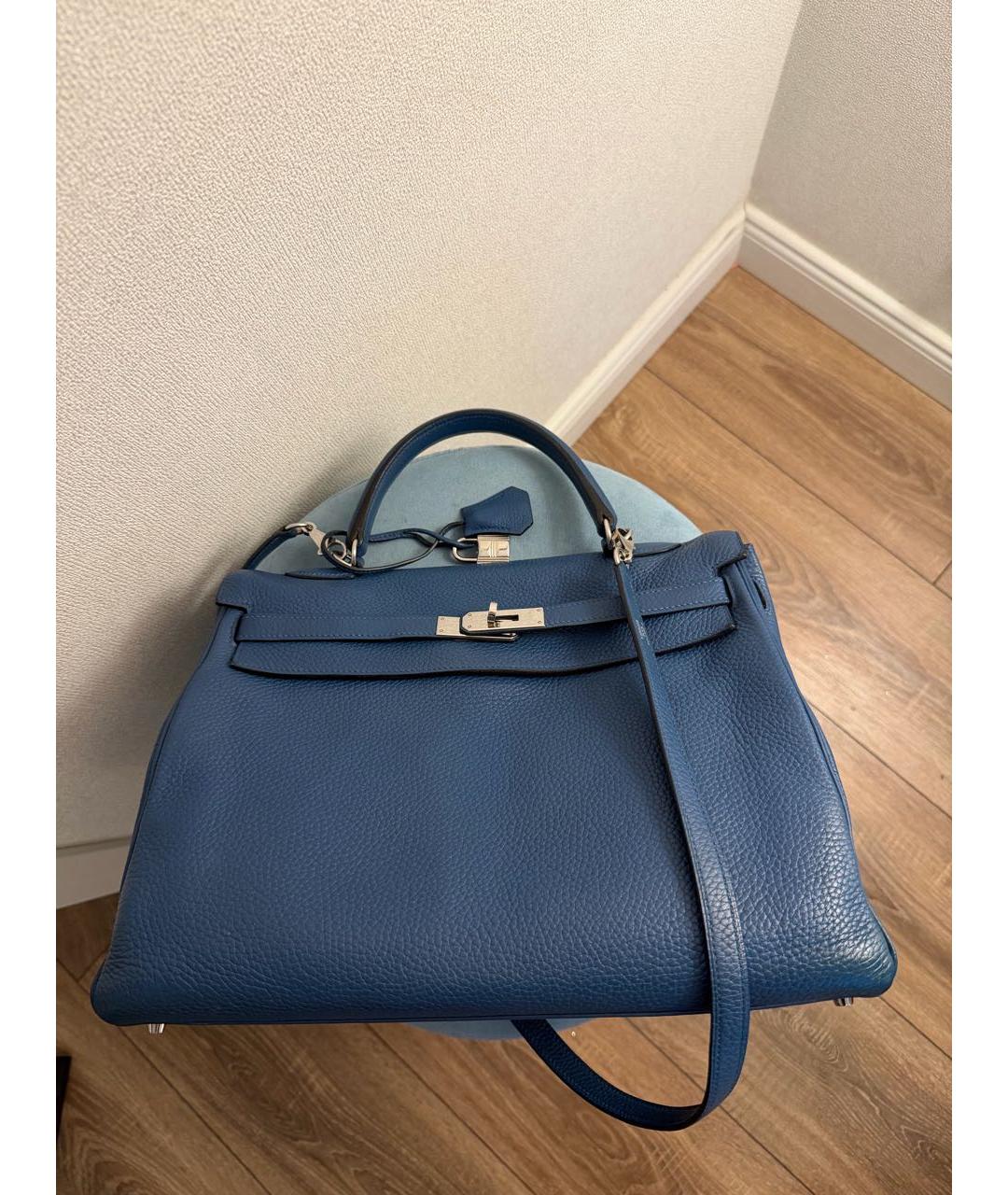 HERMES Синяя кожаная сумка с короткими ручками, фото 3