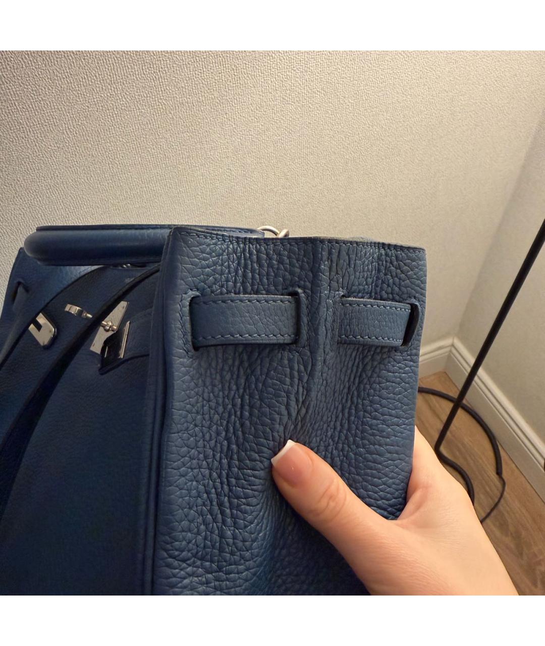 HERMES Синяя кожаная сумка с короткими ручками, фото 6