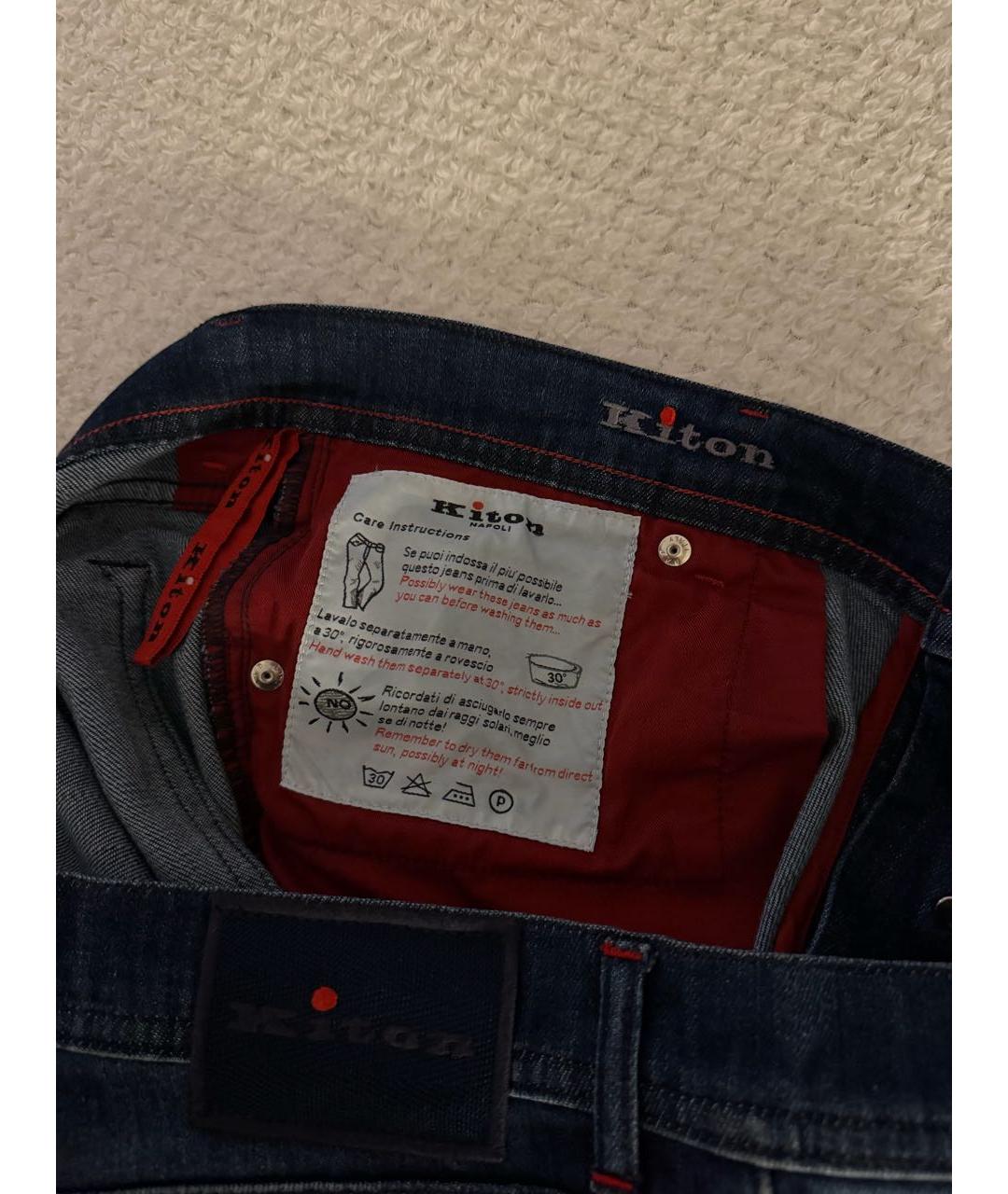 KITON Темно-синие хлопковые прямые джинсы, фото 2