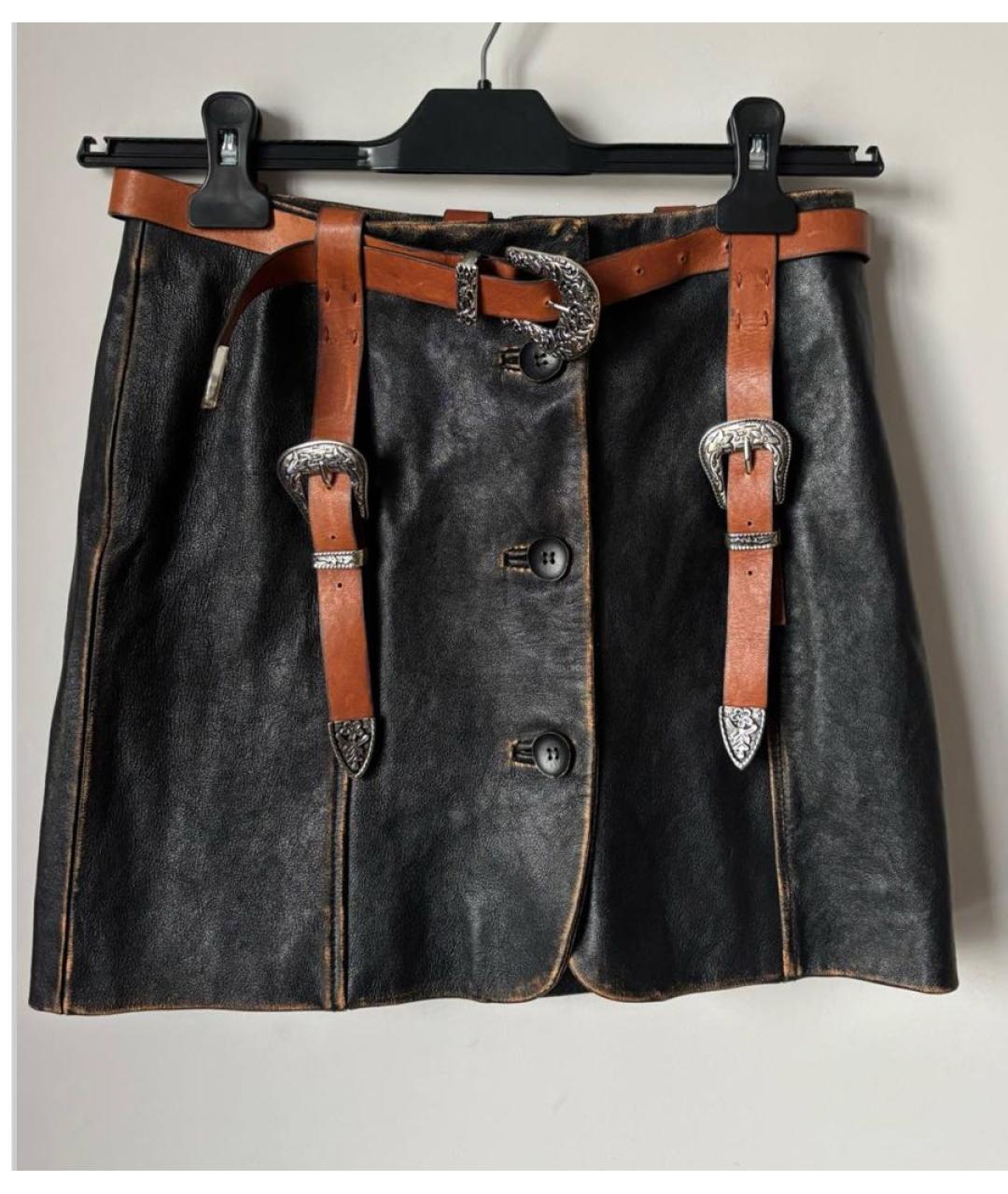 ACNE STUDIOS Черная кожаная юбка мини, фото 2