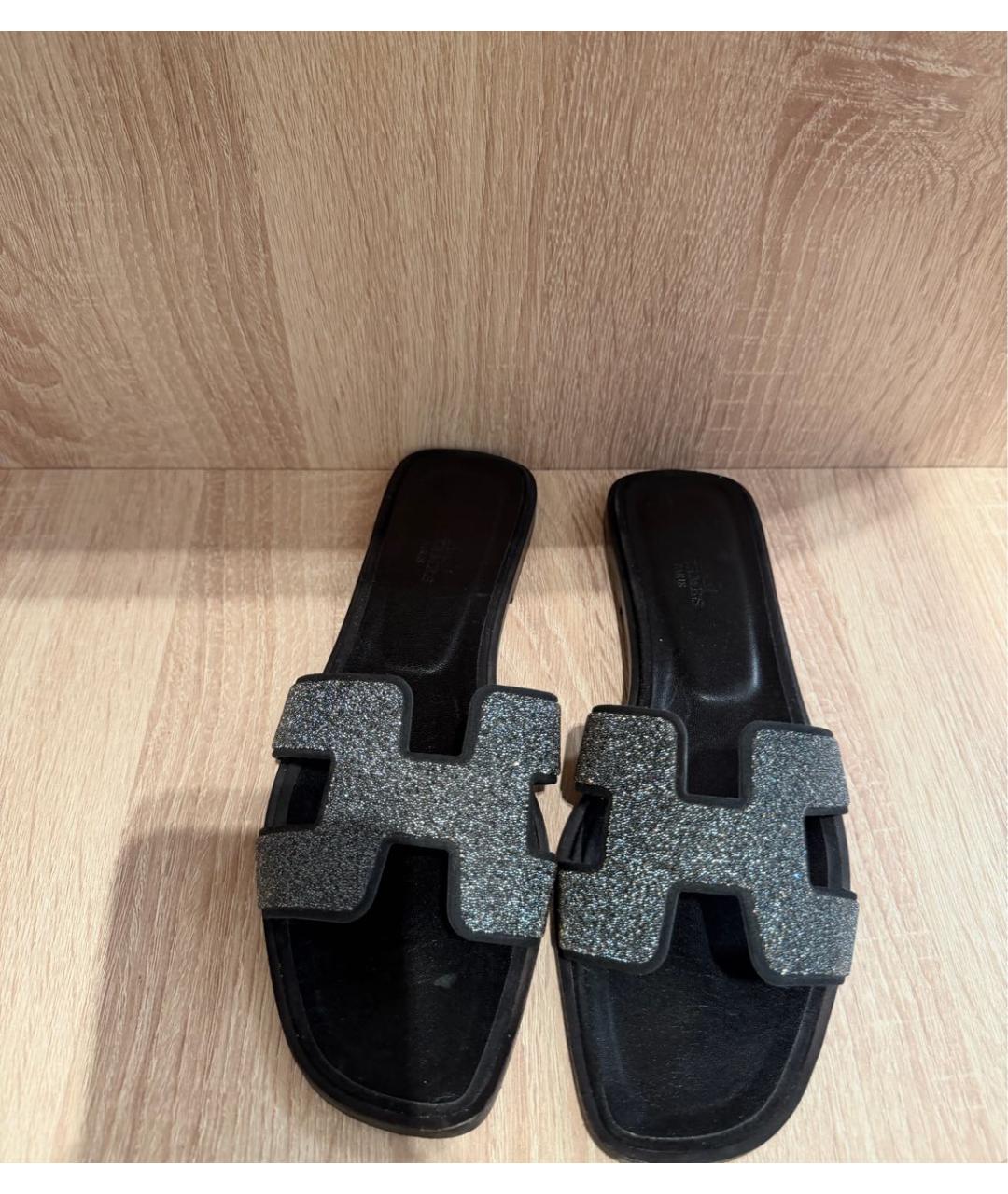 HERMES Серебряные кожаные шлепанцы, фото 4