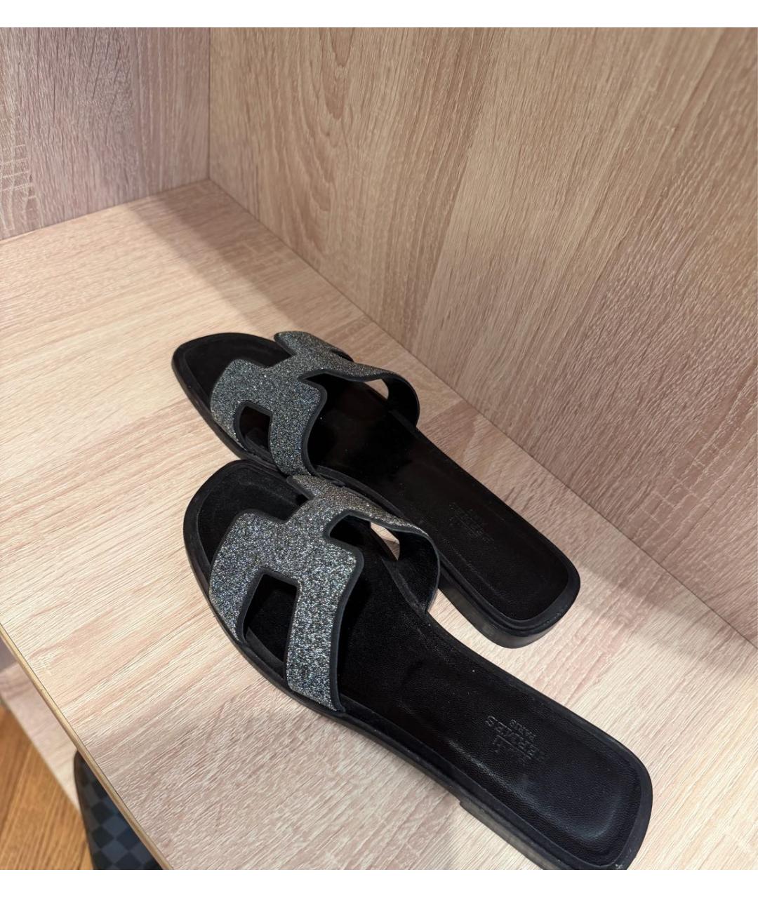 HERMES Серебряные кожаные шлепанцы, фото 2