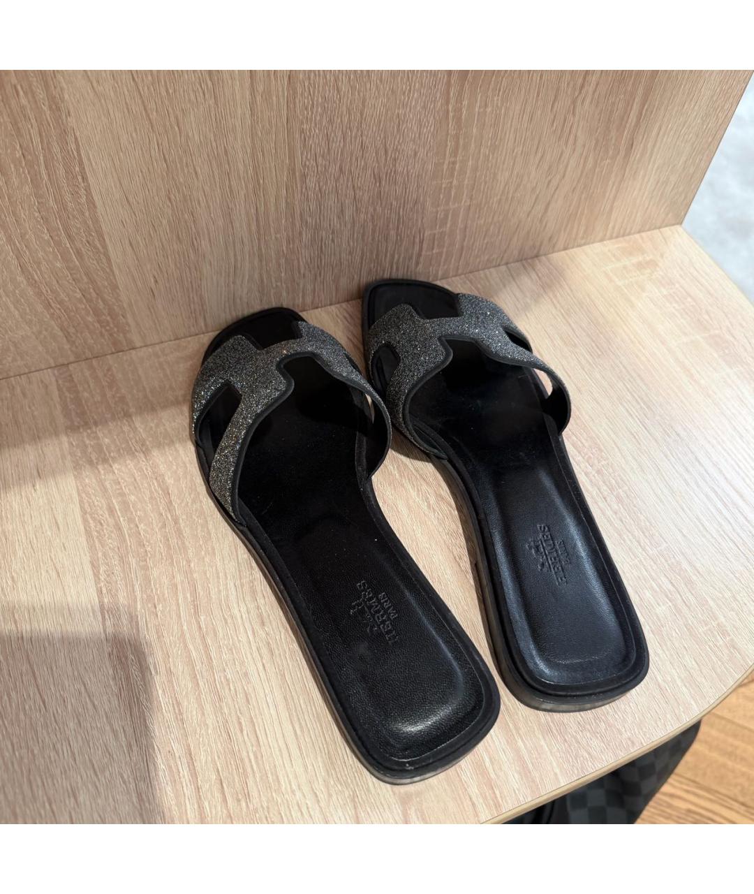 HERMES Серебряные кожаные шлепанцы, фото 3