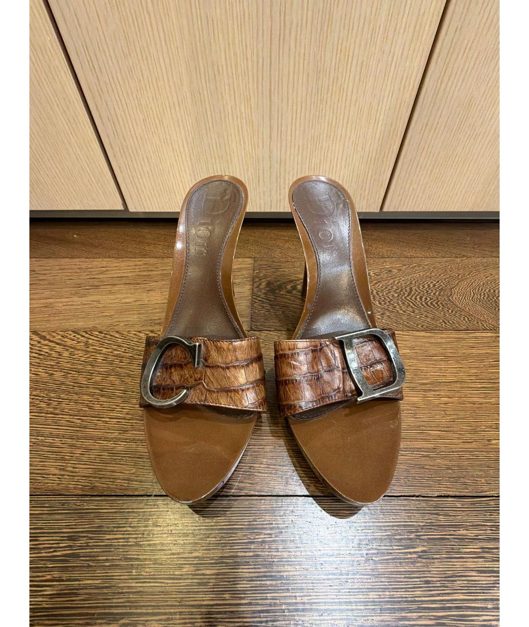 CHRISTIAN DIOR Коричневые кожаные мюли, фото 2