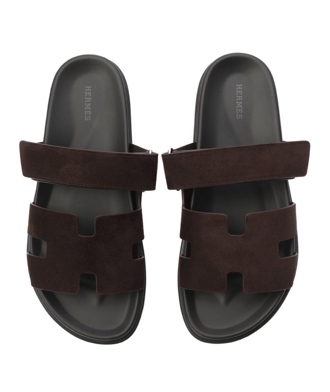 HERMES Коричневые замшевые шлепанцы, фото 3