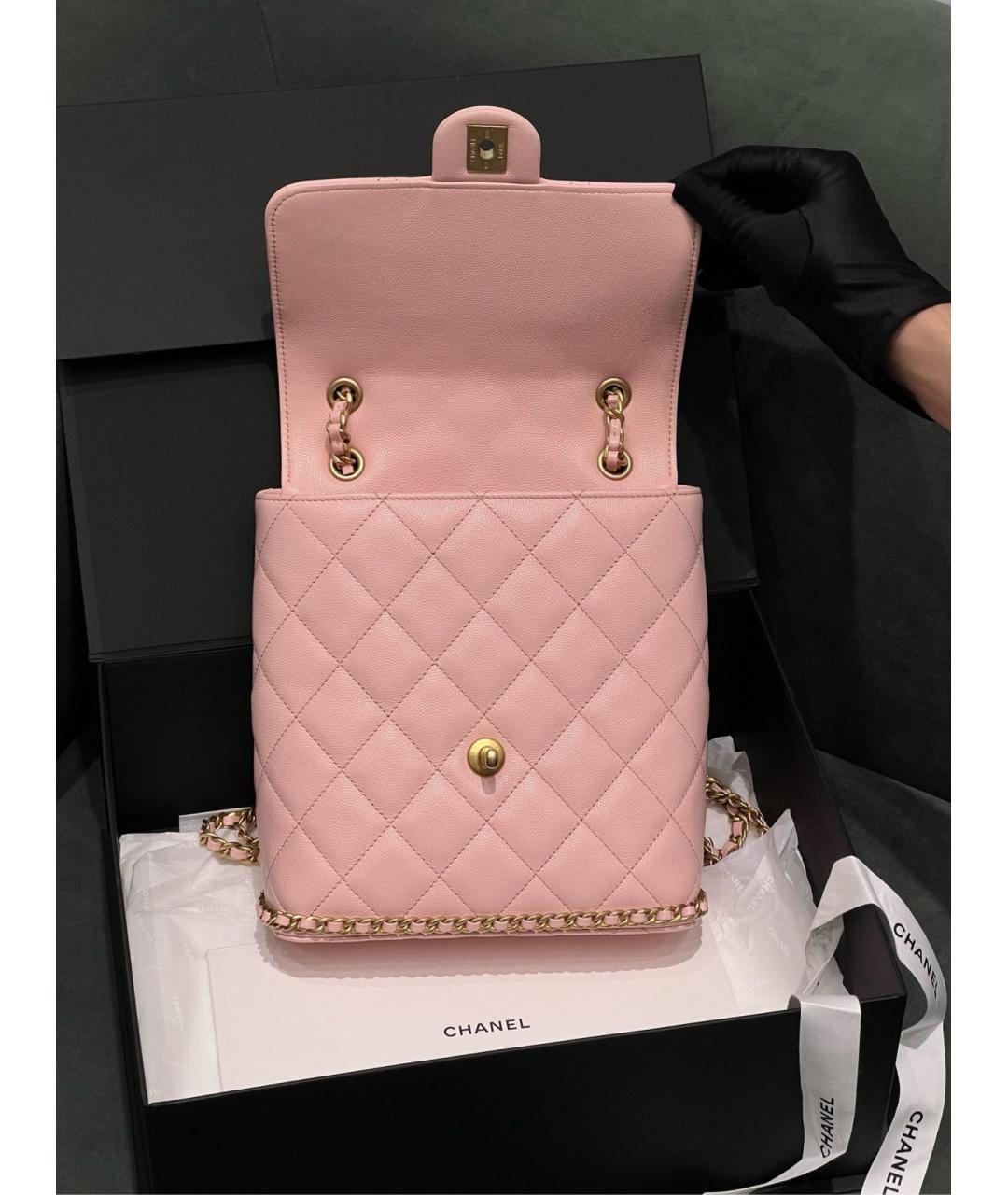 CHANEL Розовый кожаный рюкзак, фото 7