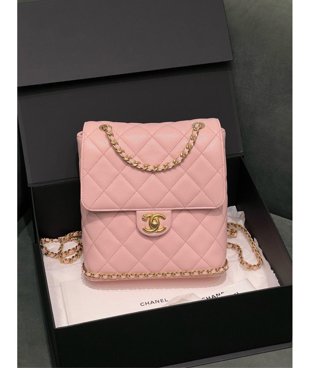 CHANEL Розовый кожаный рюкзак, фото 8