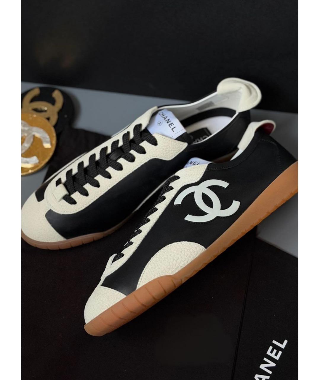 CHANEL Черные кожаные кроссовки, фото 4