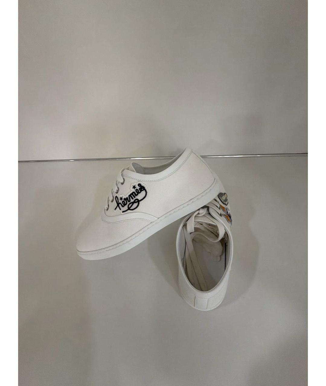 HERMES Белые текстильные кеды, фото 5