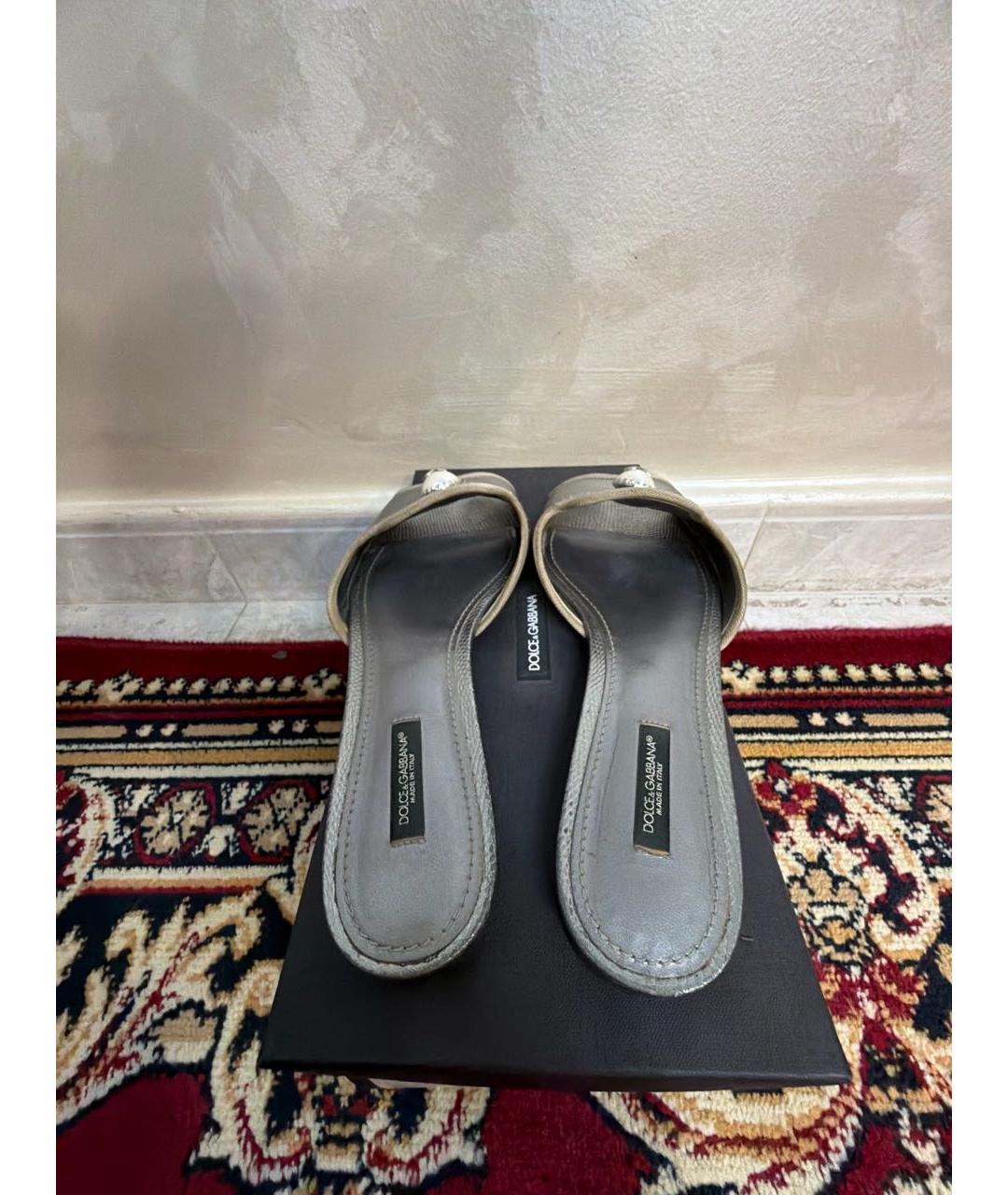 DOLCE&GABBANA Серебряные кожаные шлепанцы, фото 4