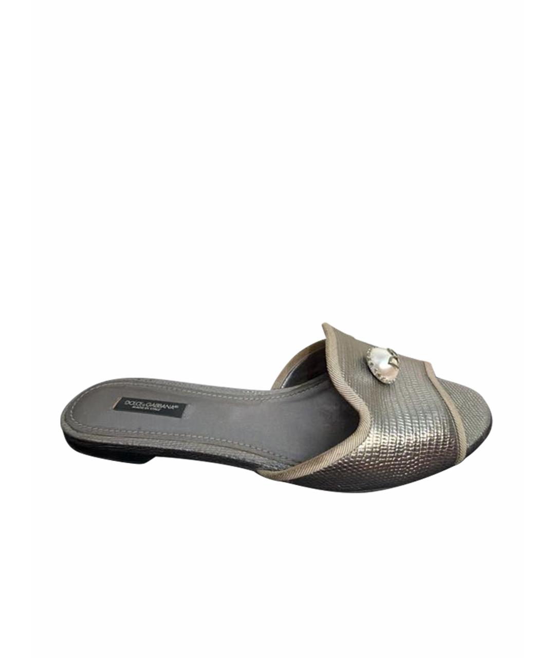 DOLCE&GABBANA Серебряные кожаные шлепанцы, фото 1
