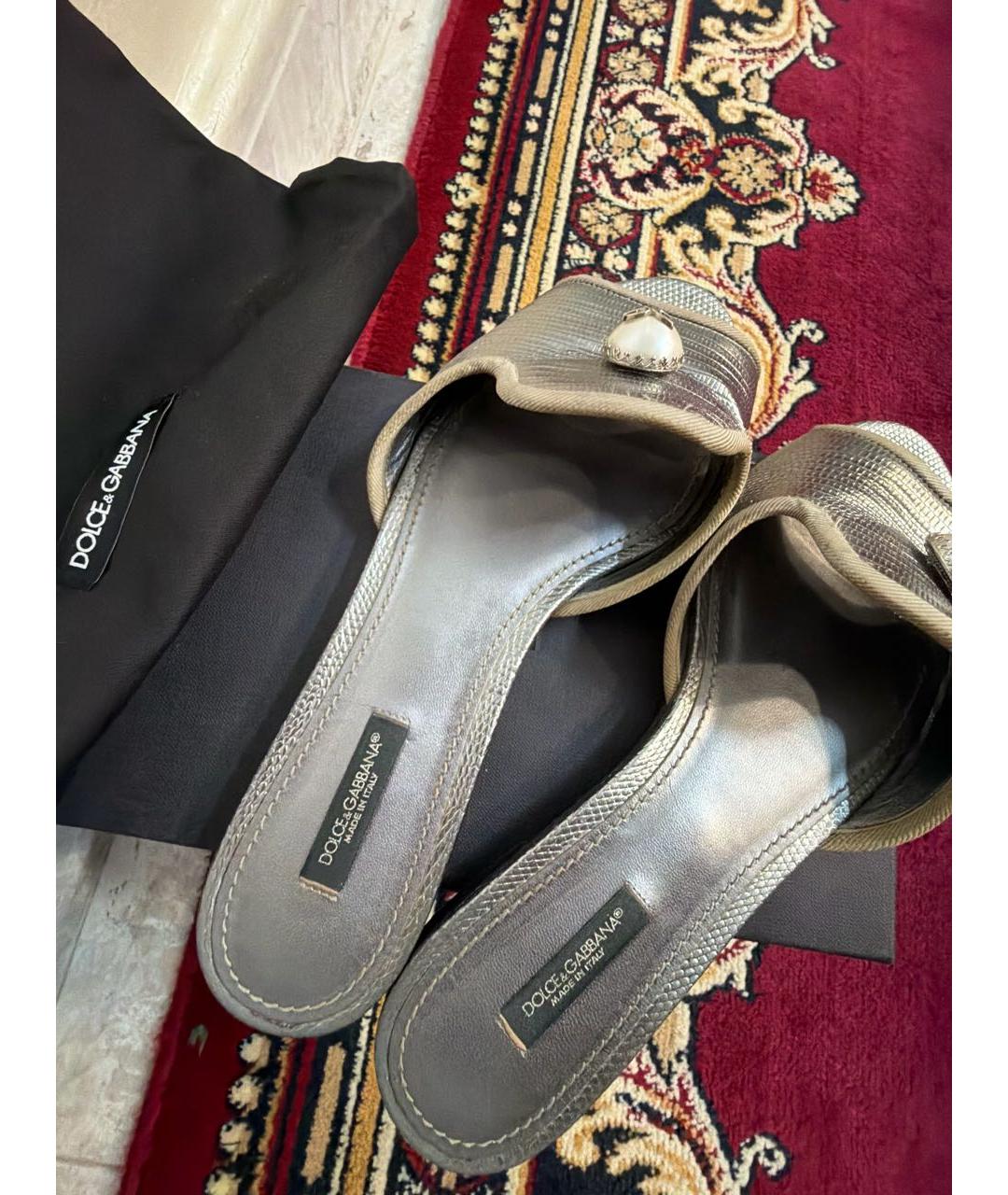 DOLCE&GABBANA Серебряные кожаные шлепанцы, фото 7