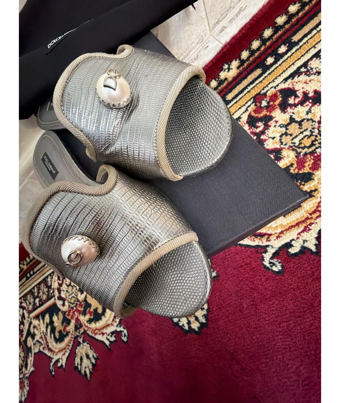 DOLCE&GABBANA Серебряные кожаные шлепанцы, фото 8