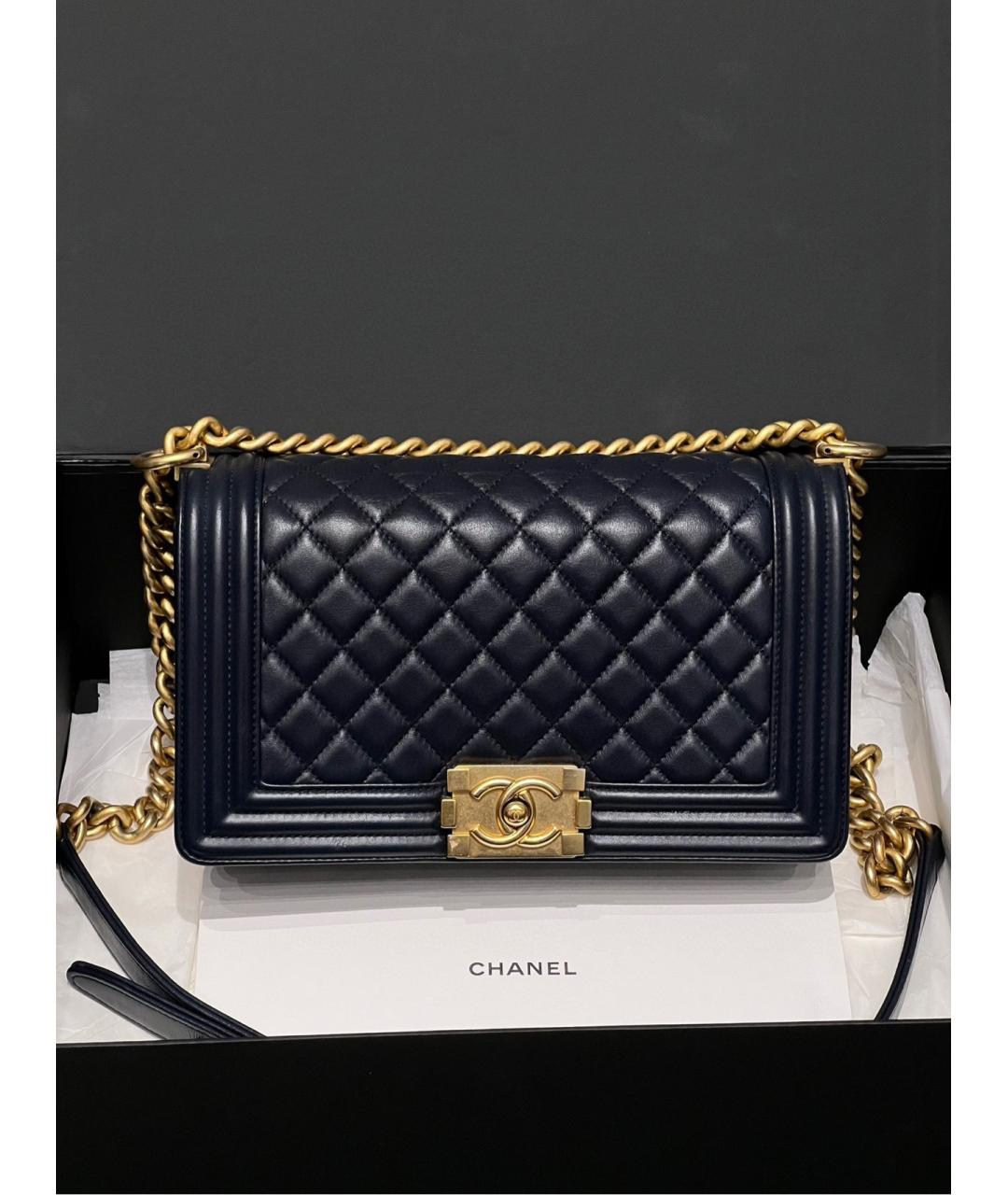 CHANEL Темно-синяя кожаная сумка через плечо, фото 9