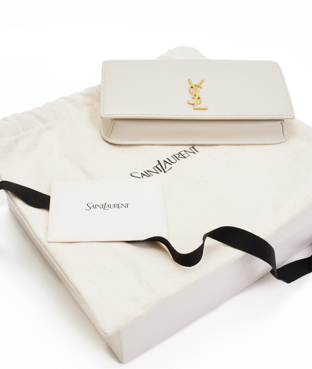 SAINT LAURENT Белая кожаная сумка через плечо, фото 4
