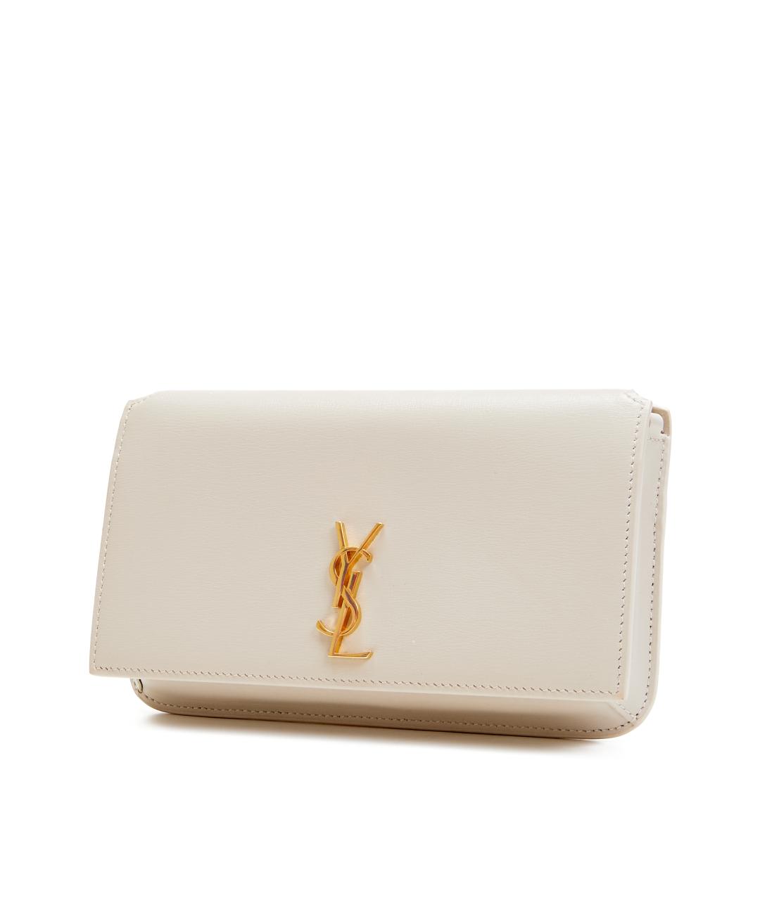 SAINT LAURENT Белая кожаная сумка через плечо, фото 2