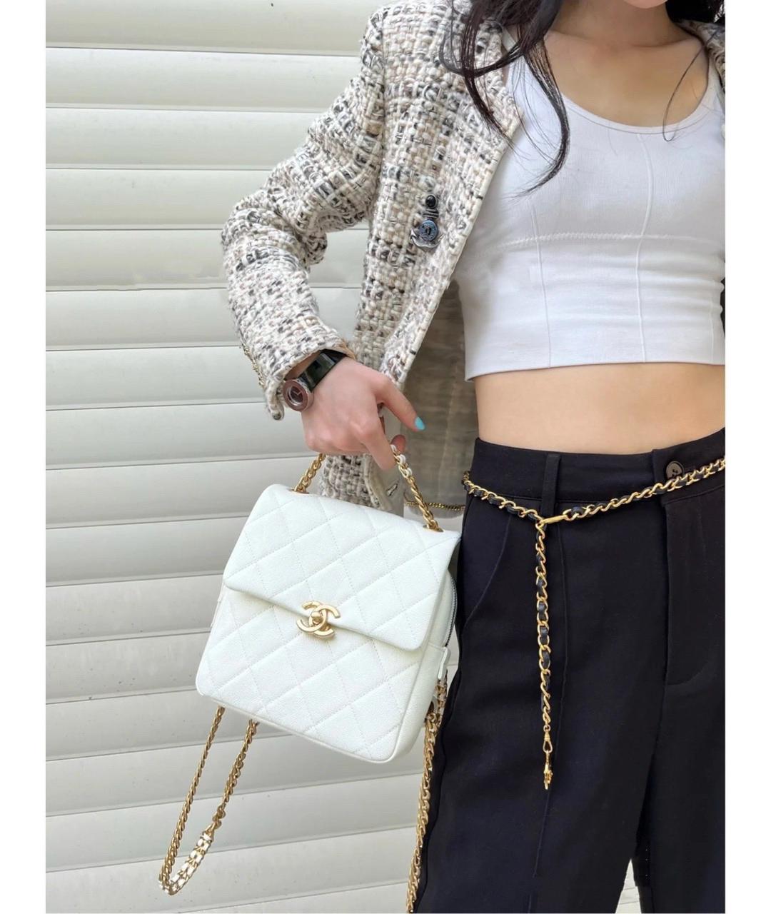 CHANEL Белый кожаный рюкзак, фото 7