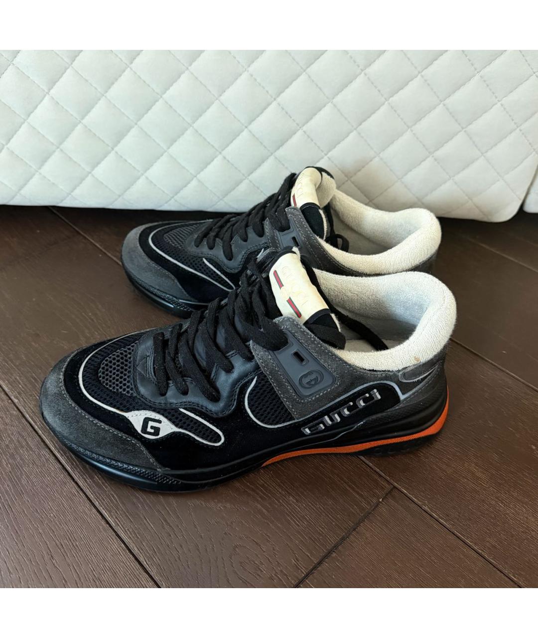 GUCCI Черные кожаные низкие кроссовки / кеды, фото 5
