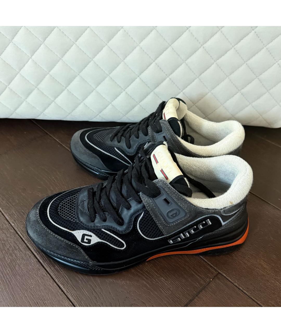 GUCCI Черные кожаные низкие кроссовки / кеды, фото 4