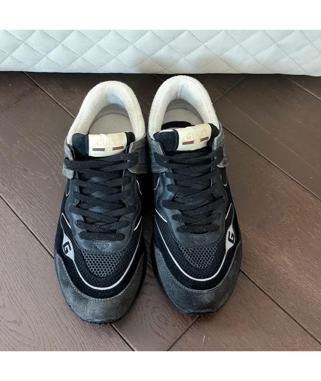 GUCCI Черные кожаные низкие кроссовки / кеды, фото 2