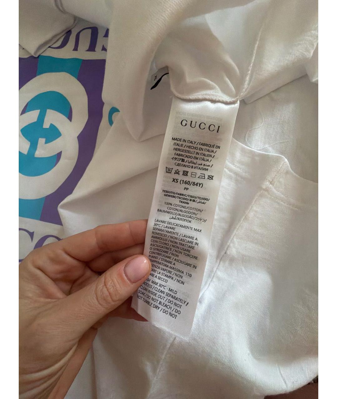 GUCCI Белая хлопковая футболка, фото 4