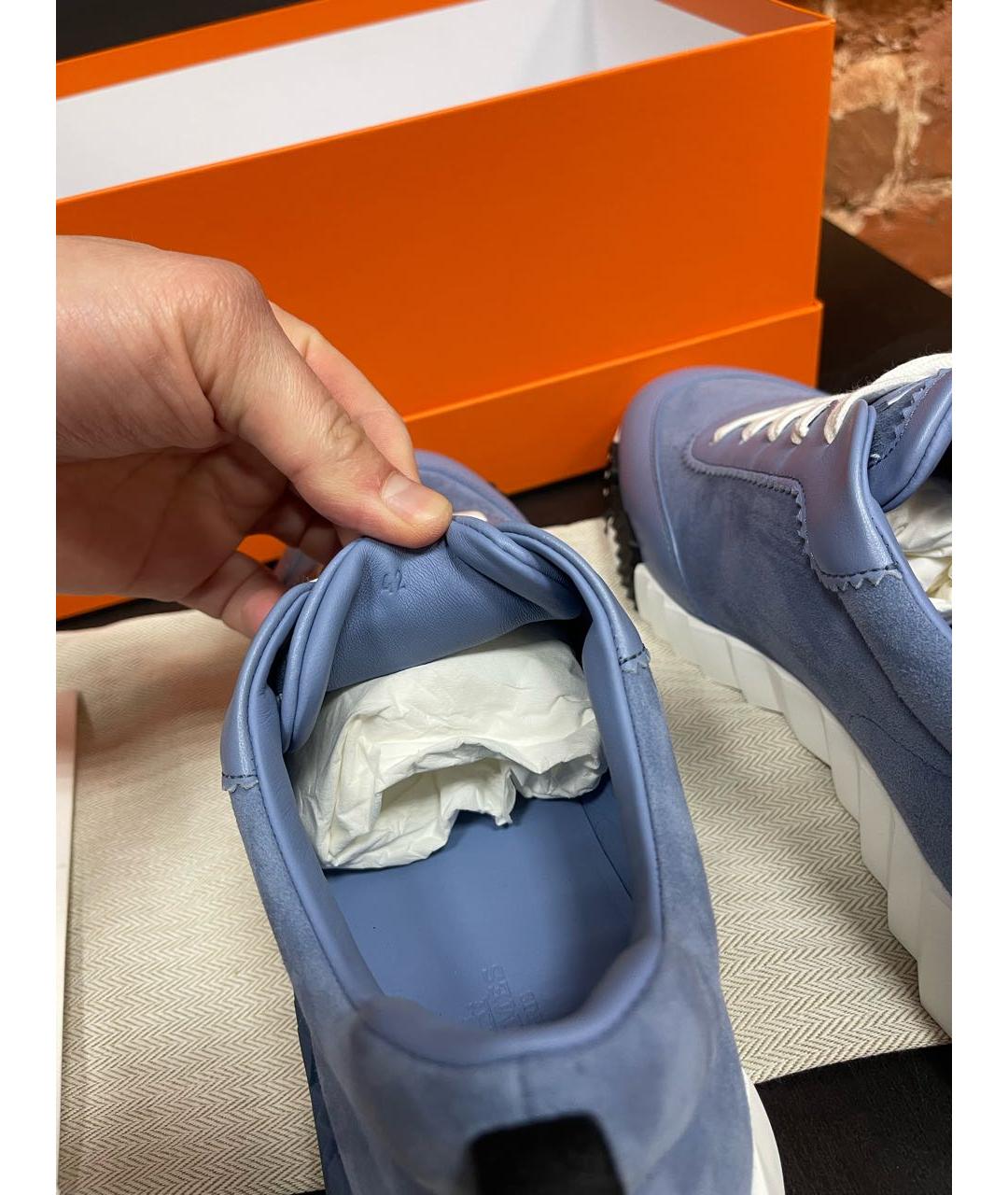 HERMES Голубые замшевые низкие кроссовки / кеды, фото 5
