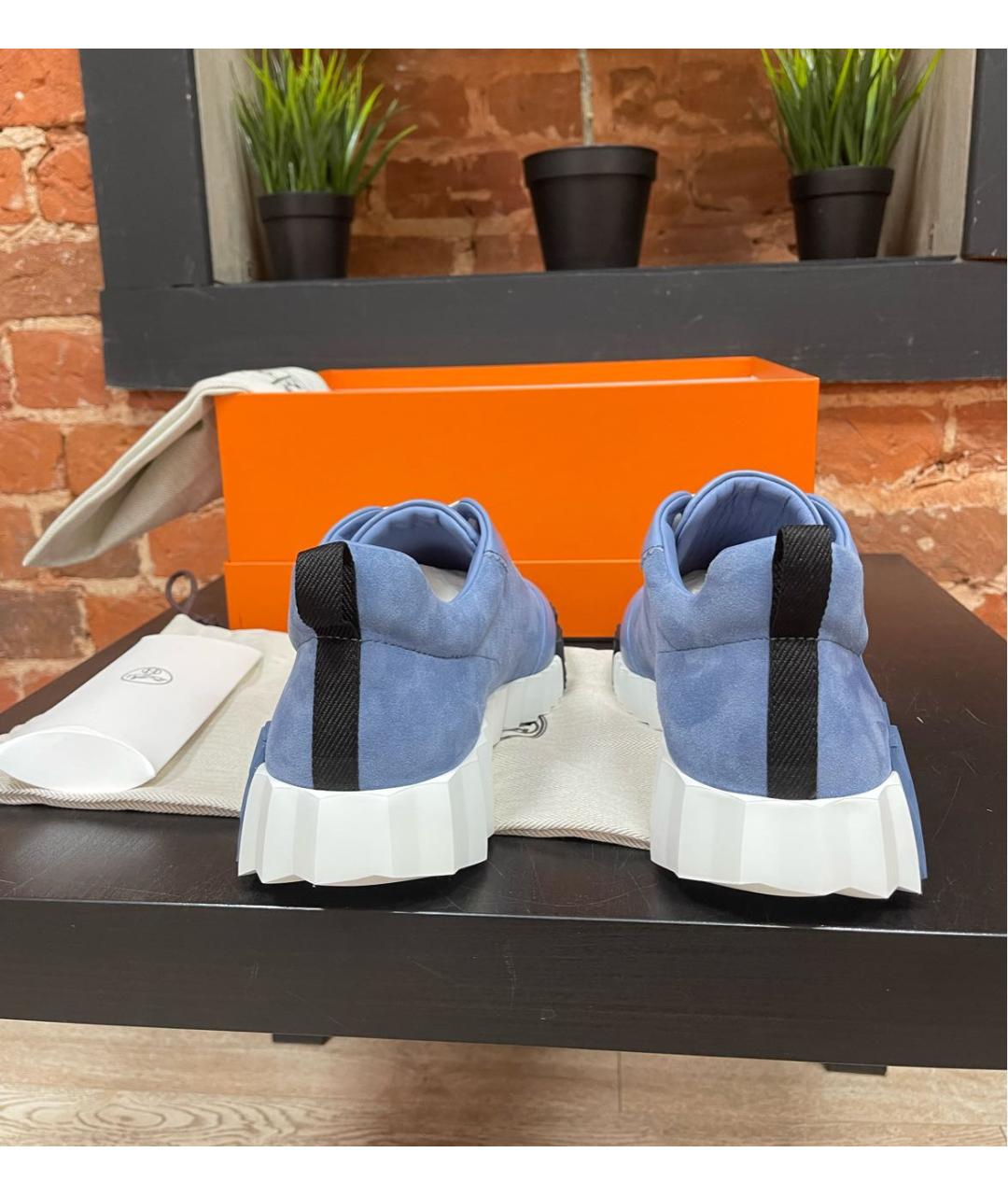 HERMES Голубые замшевые низкие кроссовки / кеды, фото 4