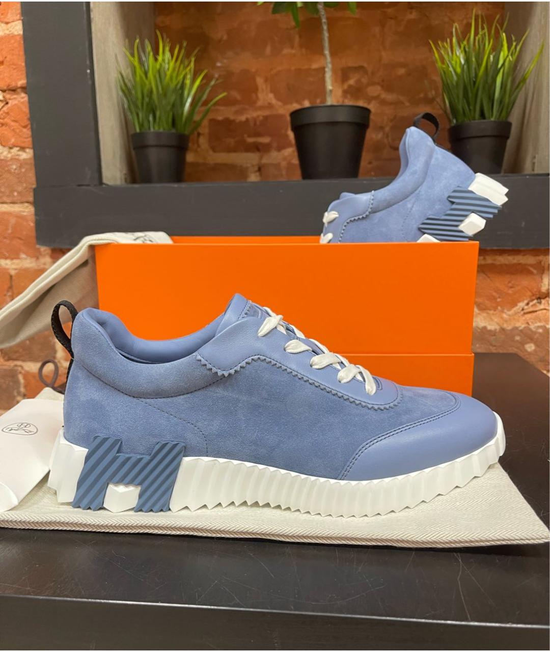 HERMES Голубые замшевые низкие кроссовки / кеды, фото 7