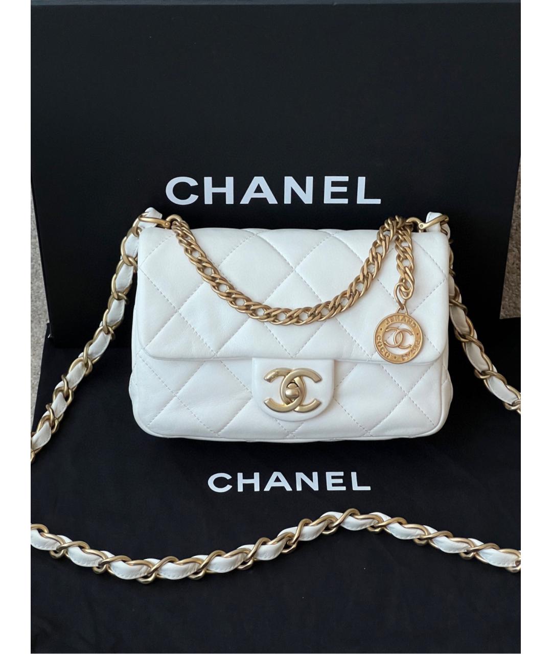 CHANEL Белая кожаная сумка через плечо, фото 8