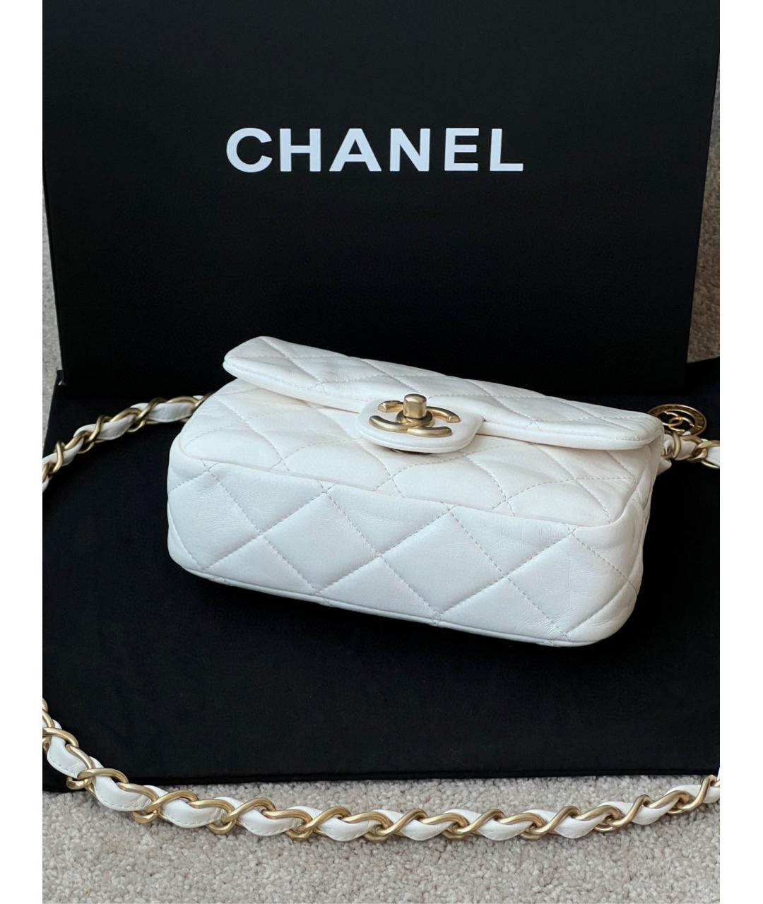 CHANEL Белая кожаная сумка через плечо, фото 5