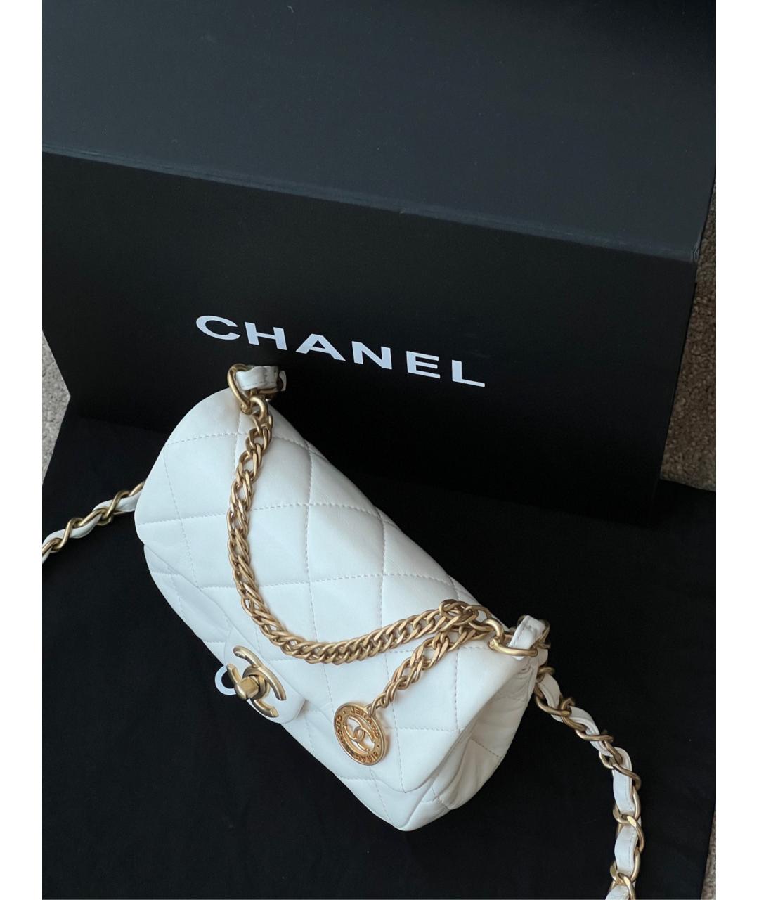 CHANEL Белая кожаная сумка через плечо, фото 6