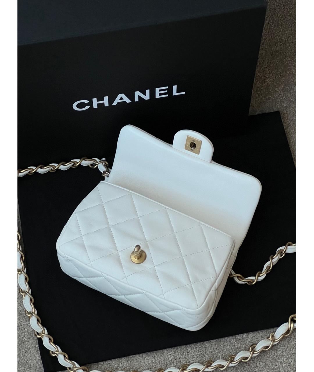 CHANEL Белая кожаная сумка через плечо, фото 7