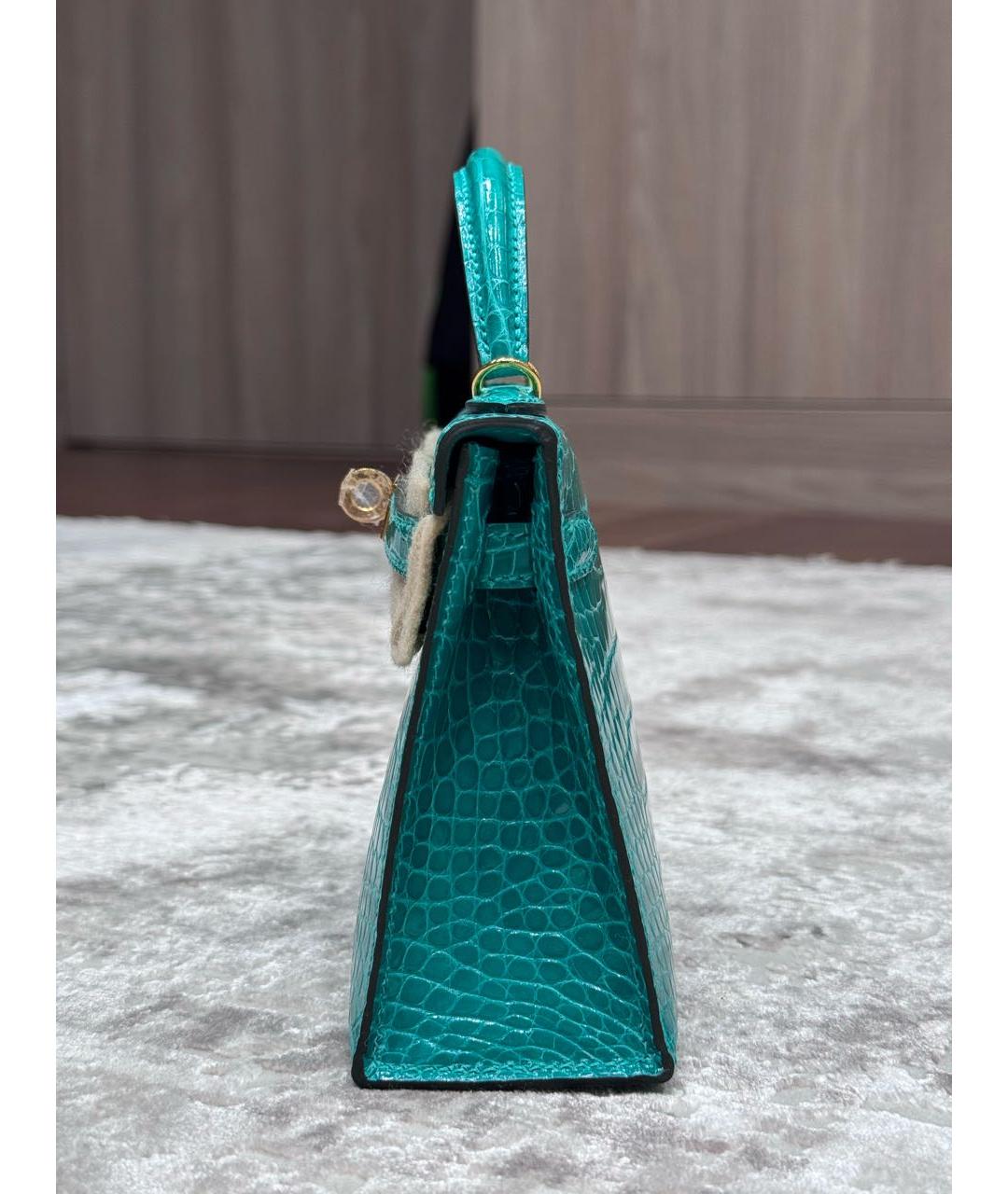 HERMES Бирюзовая сумка с короткими ручками из экзотической кожи, фото 2