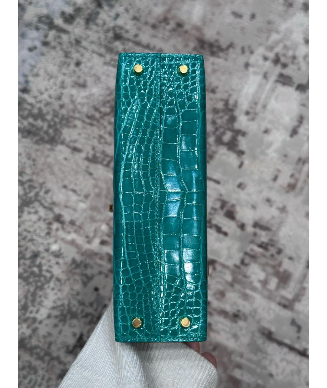 HERMES Бирюзовая сумка с короткими ручками из экзотической кожи, фото 4