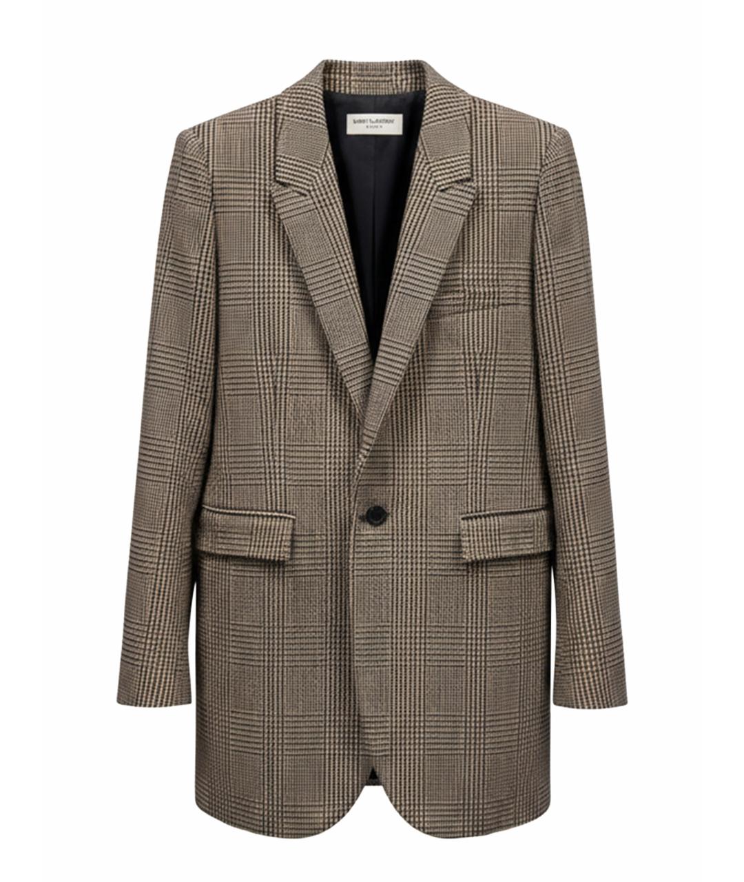 SAINT LAURENT Коричневый шерстяной жакет/пиджак, фото 1