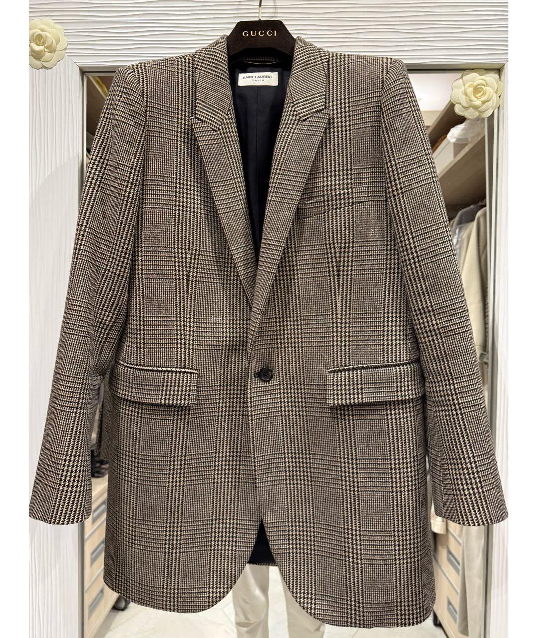 SAINT LAURENT Коричневый шерстяной жакет/пиджак, фото 8