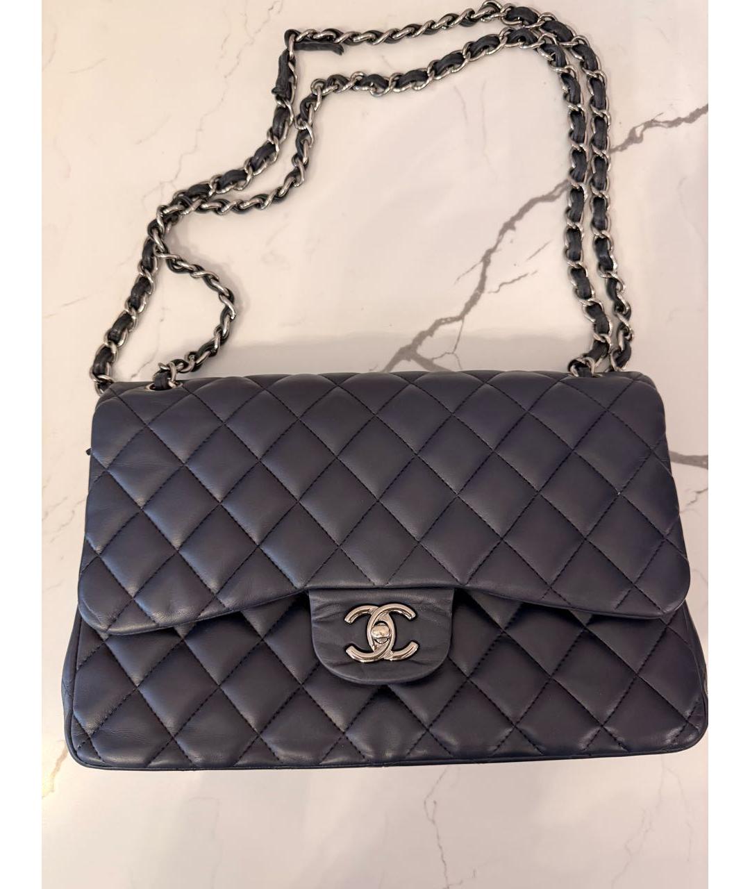 CHANEL Темно-синяя кожаная сумка через плечо, фото 6