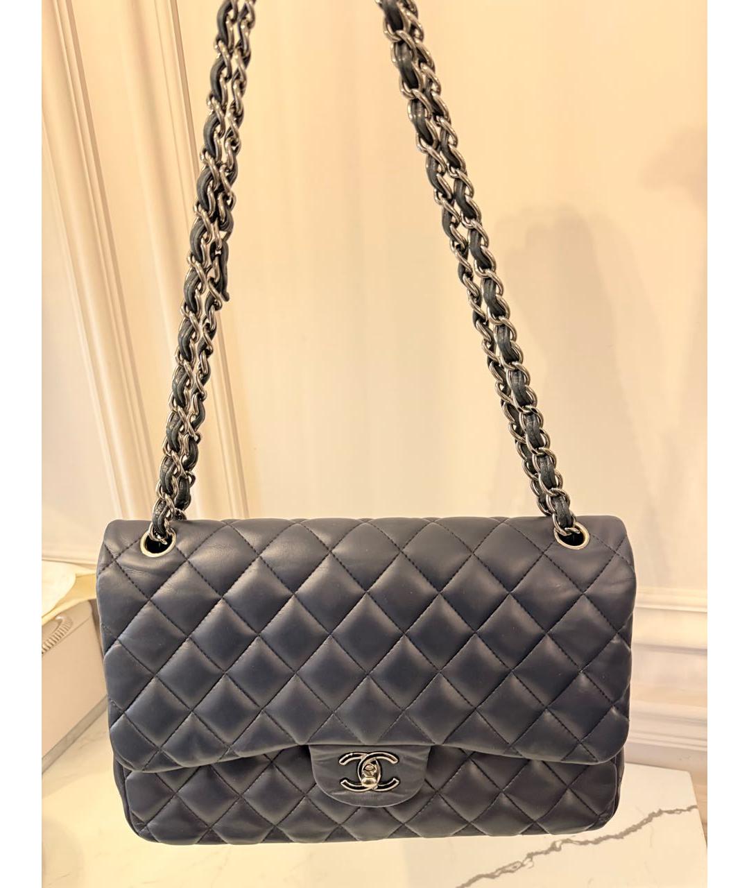 CHANEL Темно-синяя кожаная сумка через плечо, фото 4