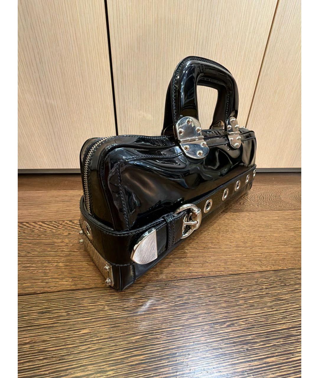 GUCCI Черная сумка с короткими ручками из лакированной кожи, фото 2