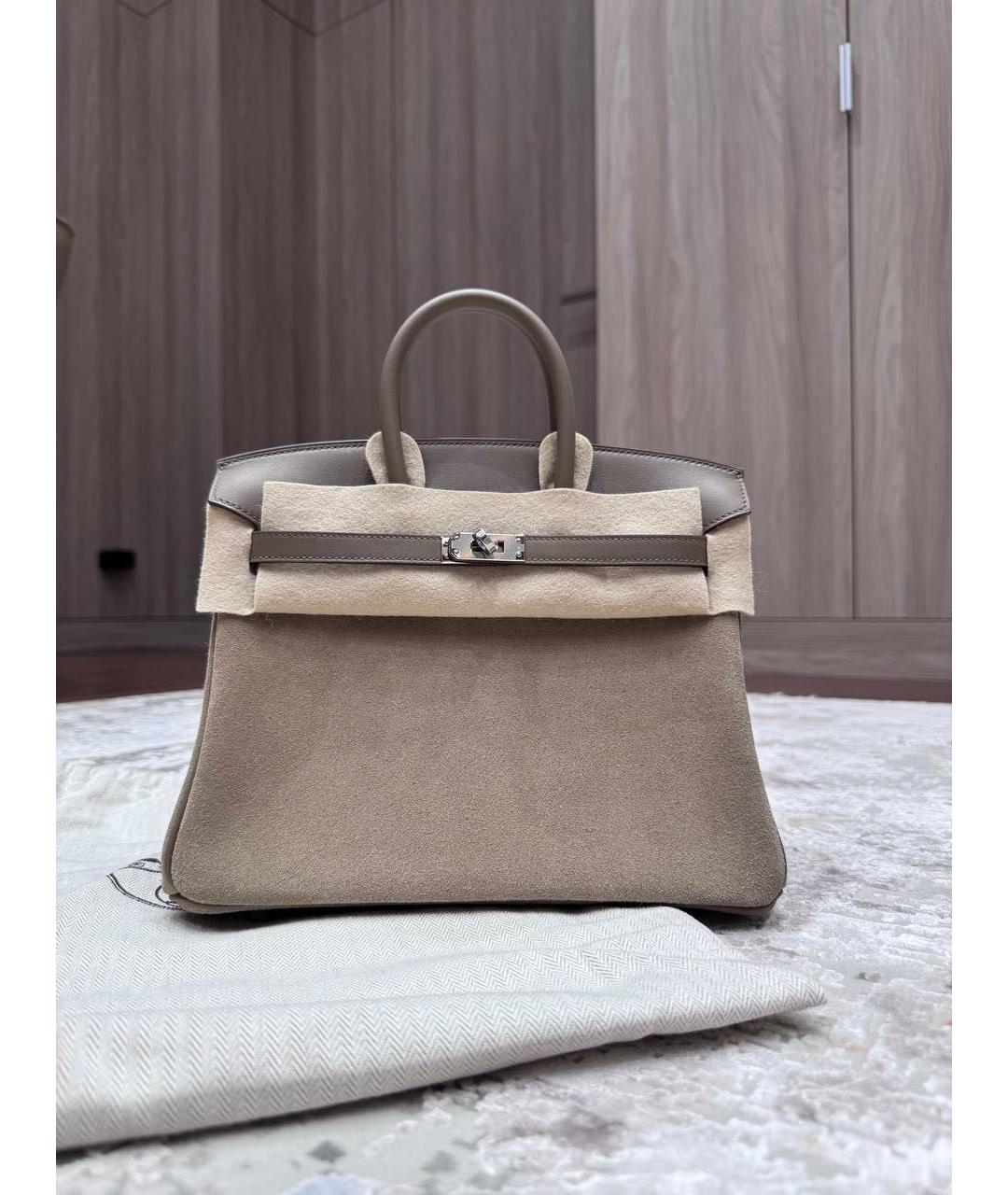 HERMES Бежевая замшевая сумка с короткими ручками, фото 5
