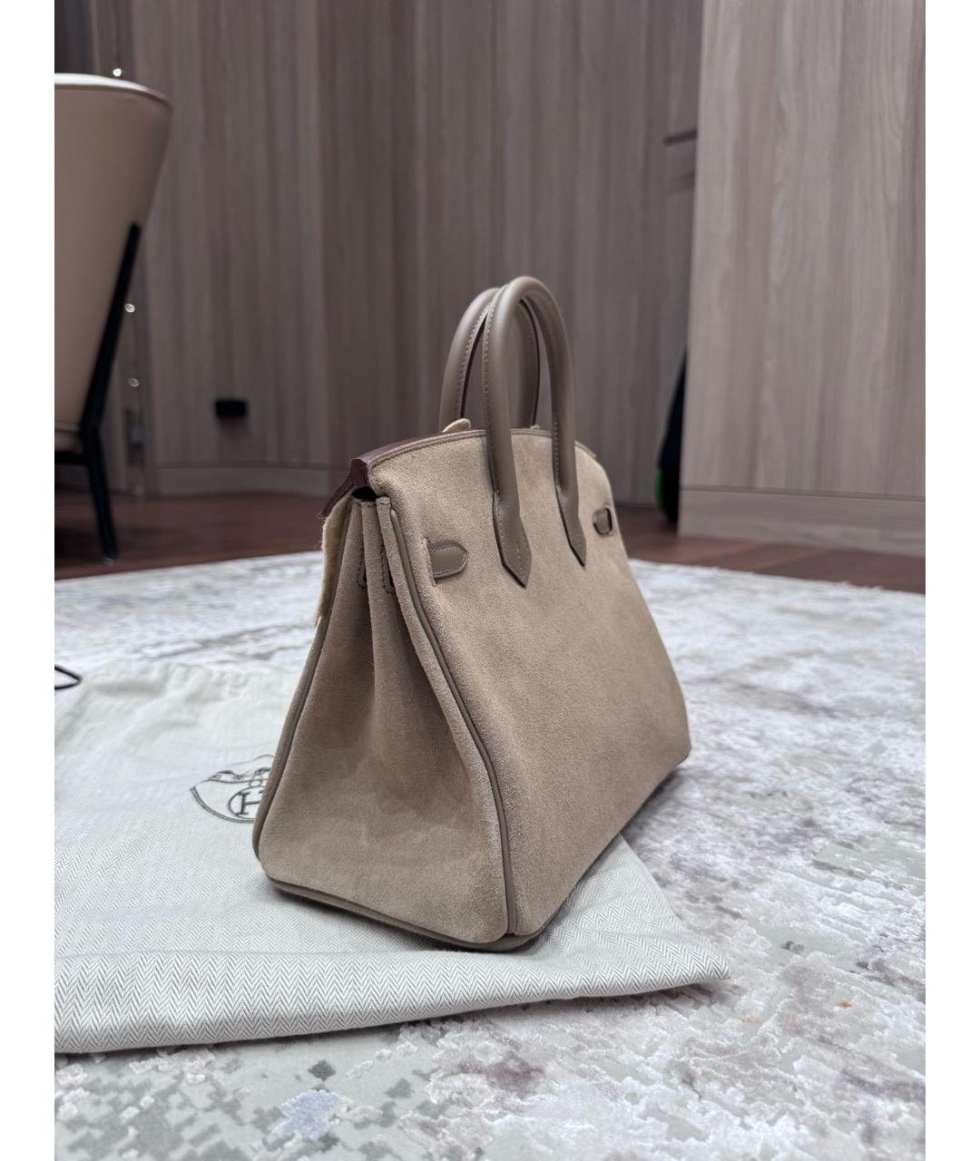 HERMES Бежевая замшевая сумка с короткими ручками, фото 2