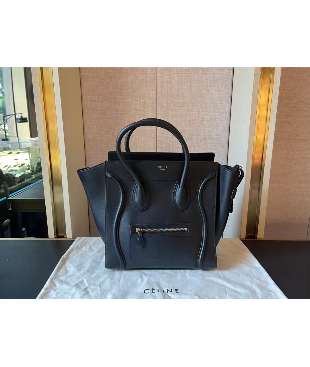 CELINE Черная кожаная сумка тоут, фото 2