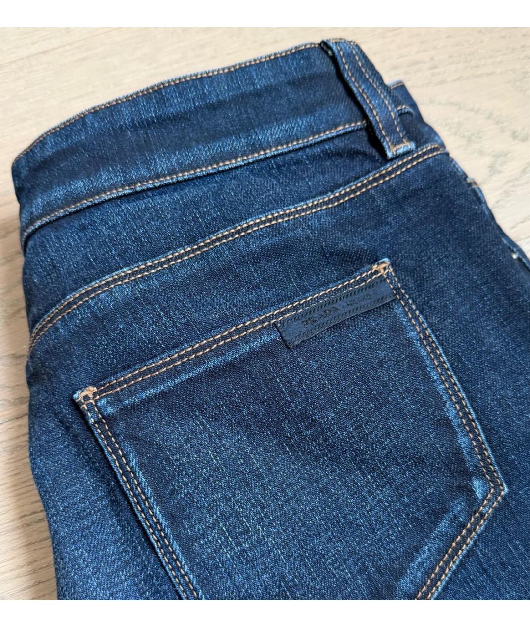 PRADA Темно-синие хлопковые прямые джинсы, фото 4