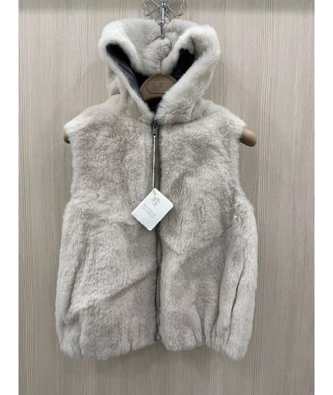 BRUNELLO CUCINELLI Бежевый меховой жакет / жилет, фото 7