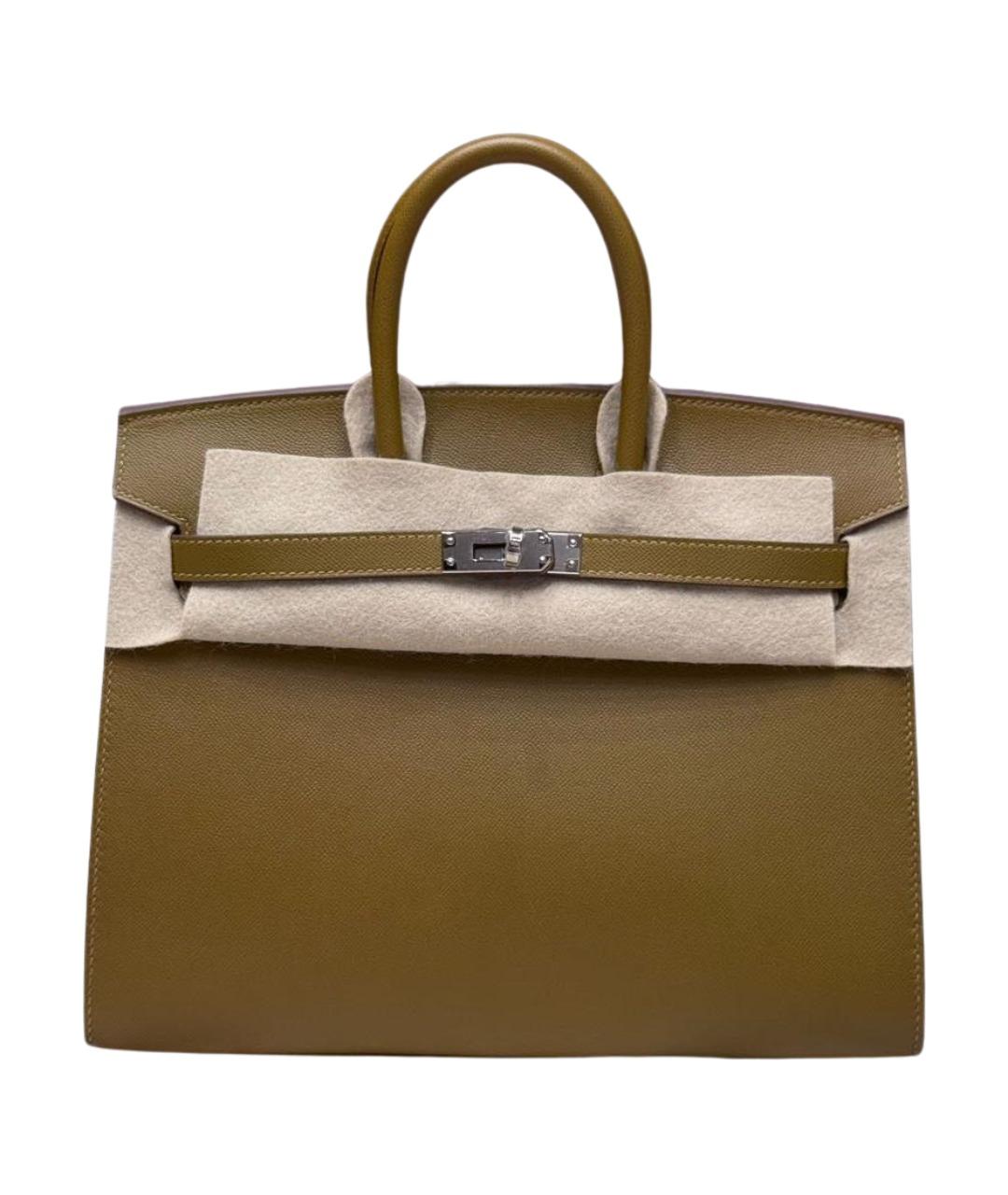 HERMES Горчичная кожаная сумка с короткими ручками, фото 1