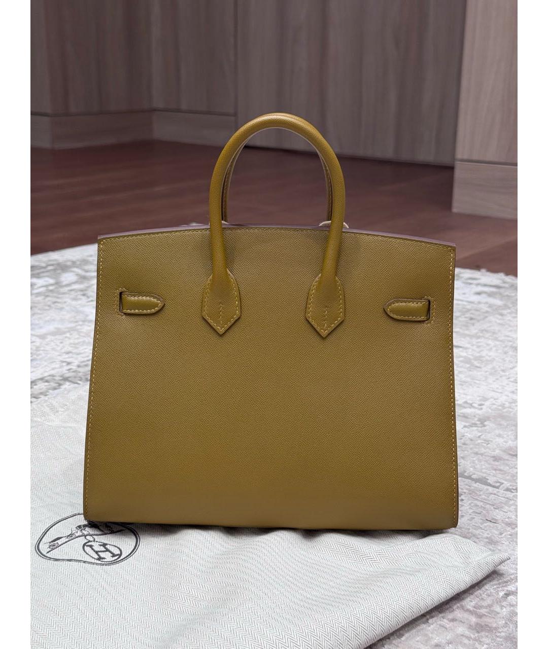 HERMES Горчичная кожаная сумка с короткими ручками, фото 3