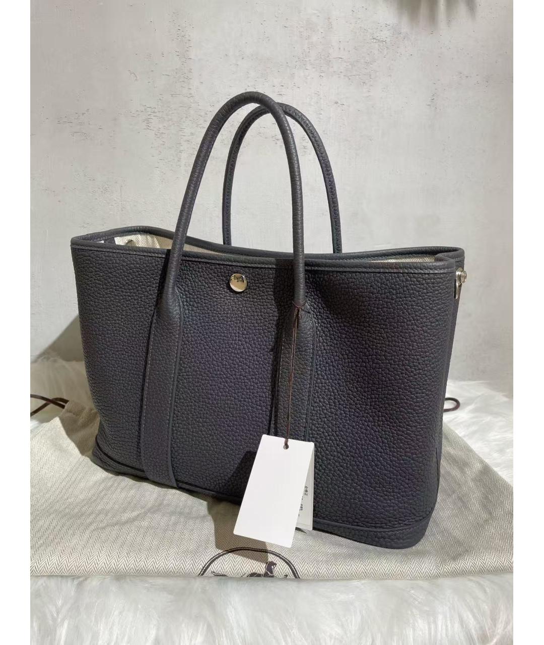 HERMES Серая кожаная сумка с короткими ручками, фото 3