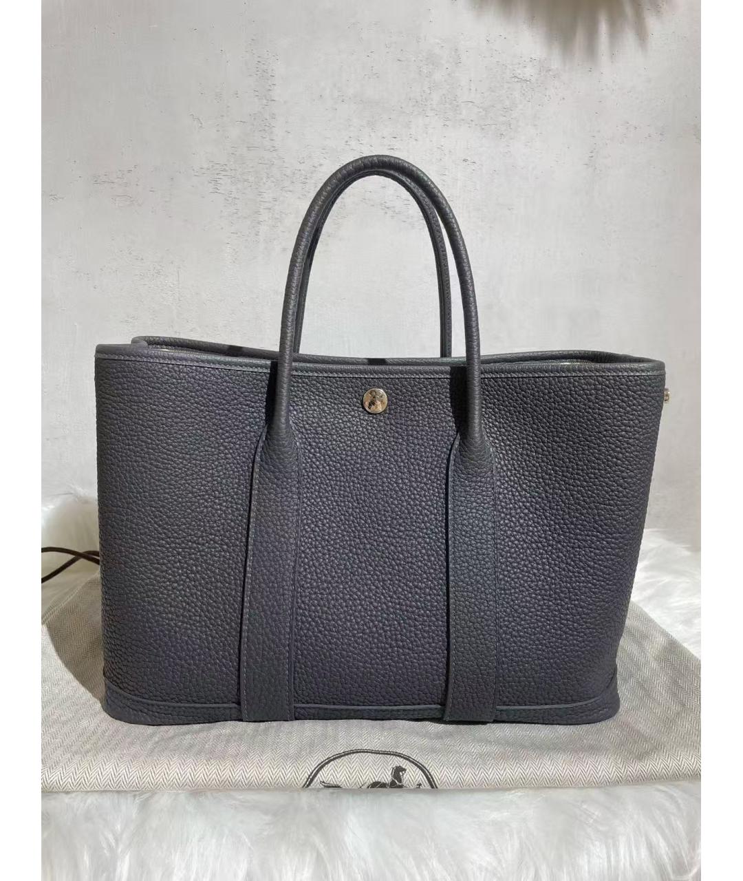 HERMES Серая кожаная сумка с короткими ручками, фото 2